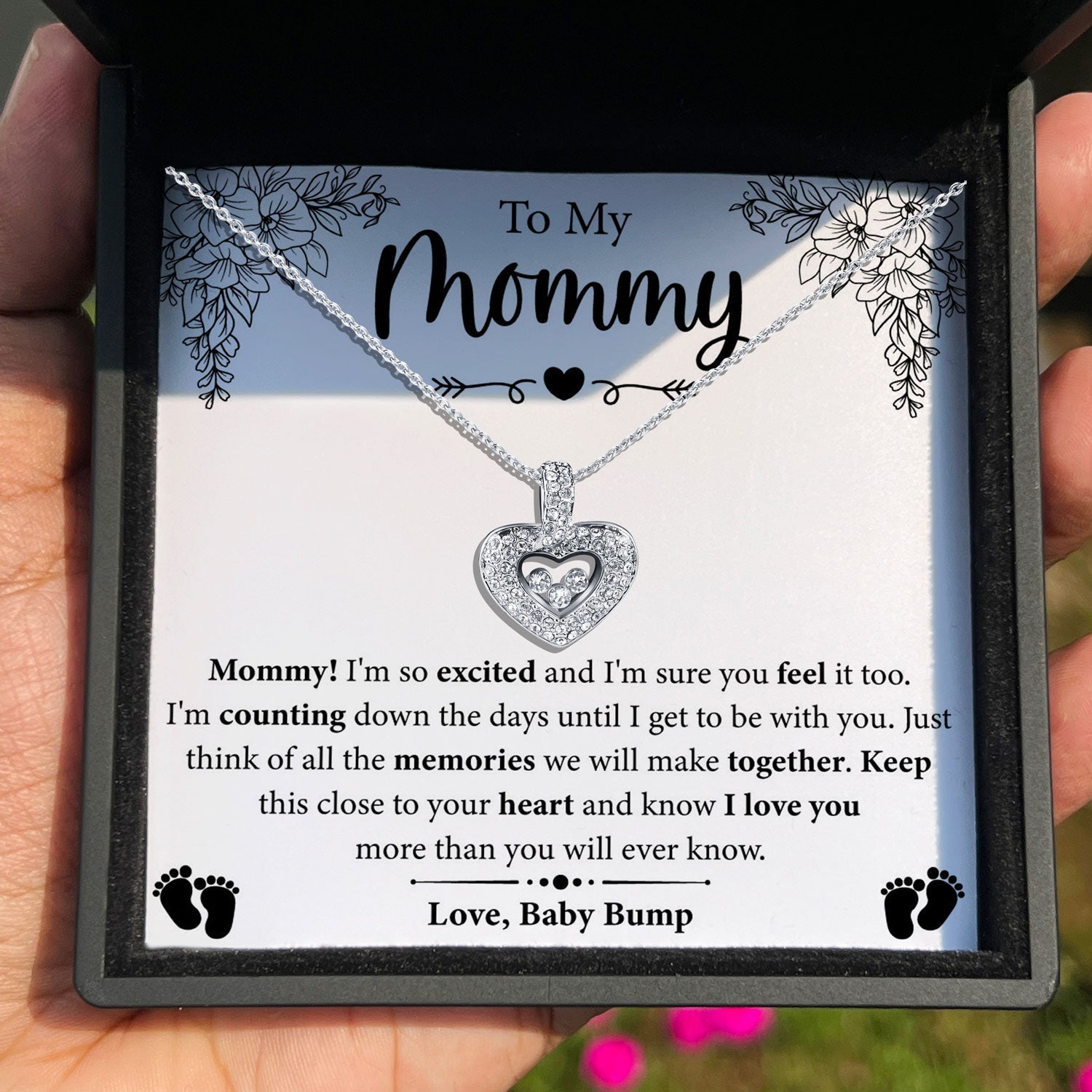 TRYNDI™ To My Mommy Floating Heart Necklace With Authentic Swarovski Crystals