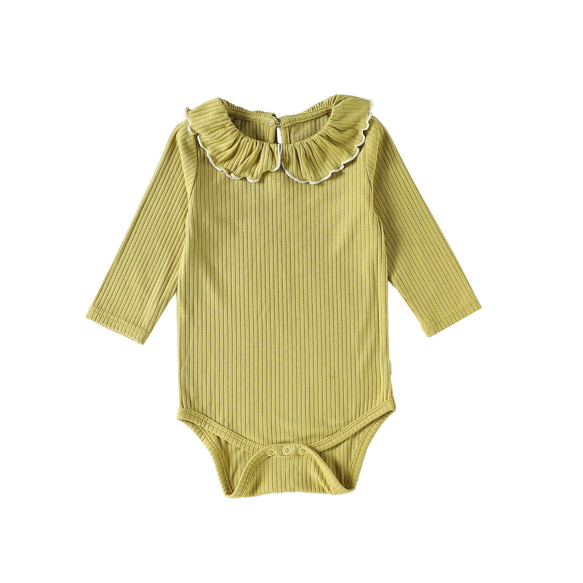 MyKids-USA® Baby Girls Long Sleeves Solid Color Bodysuit with Collar